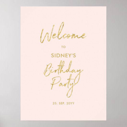 Poster Gold & Blush rose moderne fête d'anniversaire Bien (Devant)