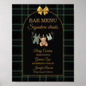 Poster Gold Bow Bear Tartan Baby Shower Bar Menu (Devant)