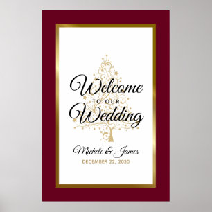 Poster Gold Burgundy Winter Holiday Mariage Bienvenue