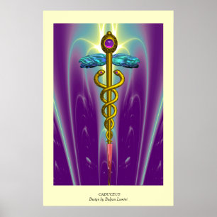 Poster GOLD CADUCEUS Doctor ,Medical Symbol Purple Green