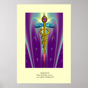 Poster GOLD CADUCEUS Doctor ,Medical Symbol Purple Green