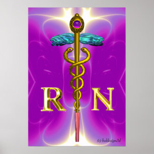 Poster GOLD CADUCEUS SYMBOLE INFIRMIER ENREGISTRÉ, Pink F