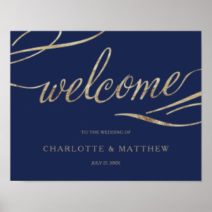 Poster Gold Calligraphy Marine Blue Welcome Mariage Poste