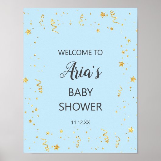 Poster Gold Celebration on Blue Baby Shower Welcome Sign (Devant)