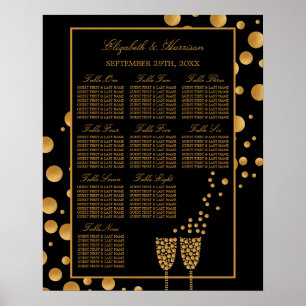 Poster Gold Champagne Bubbles, Black & Gold Seating Chart