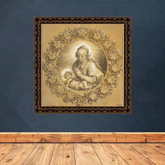 Poster Gold Christian Noël Nativité Madonna Enfant