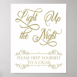 Poster Gold Cigar Bar Inscription - Light Up Night