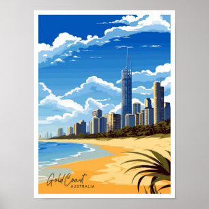 Poster Gold Coast Australia Travel Illustration Vintage
