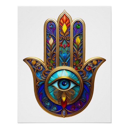 Poster Gold Colorful Hamsa Turquoise Sapphire Third Eye  (Devant)