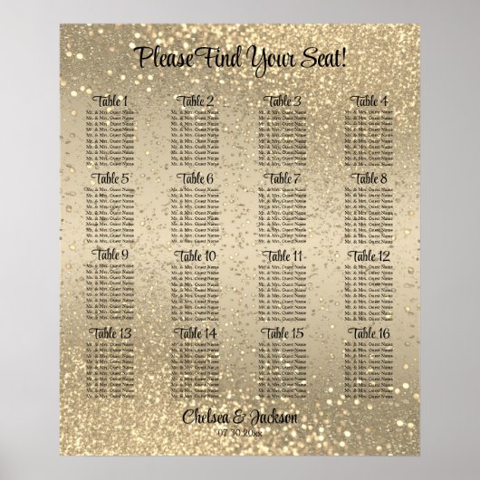 Poster Gold Confetti - 16 Seating Chart (Devant)