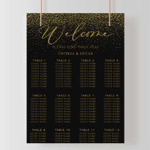 Poster Gold Confetti Boho Black Wedding Seating Chart