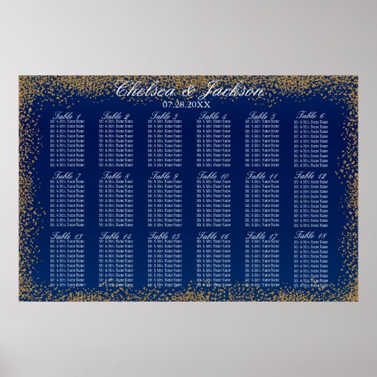 Poster Gold Confetti et Navy Blue -18 Seating Chart (Devant)