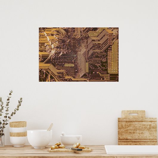 Poster Gold Cyber Circuit Board Tech Electronics (Cuisine)