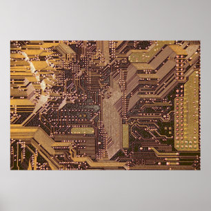 Poster Gold Cyber Circuit Board Tech Electronique