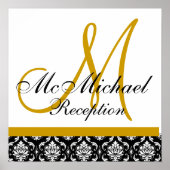Poster Gold Damask Monogramme Réception de mariage (Devant)