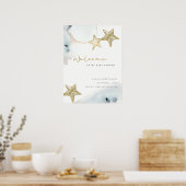 Poster Gold Dusky Blue Beach Starfish Baby shower Bienven (Cuisine)