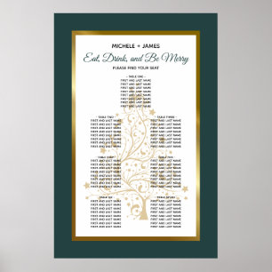 Poster Gold Emerald Winter Wedding Seating Chart