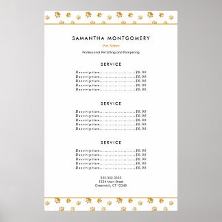 Poster Gold Empreintes de pattes Professional Pet Sitter 