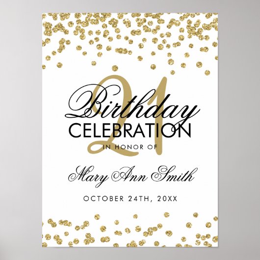 Poster Gold Faux Parties scintillant Confetti Blanc 21e a (Devant)
