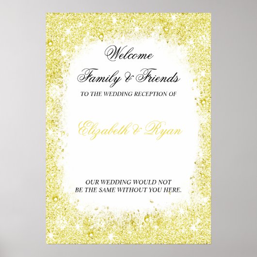 Poster Gold, Faux Parties scintillant, Custom, Mariage Bi (Devant)