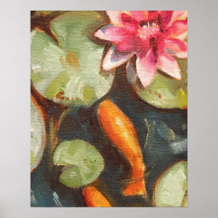 Poster Gold Fish Koi Pond Water Lilies