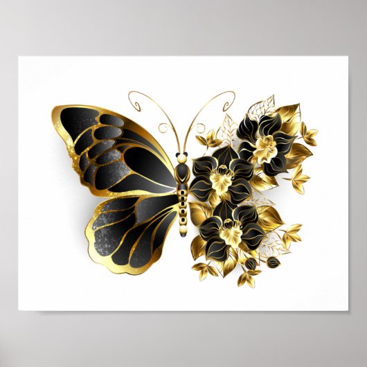 Poster Gold flower Butterfly with Black Orchid (Devant)