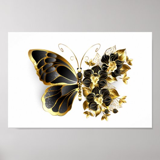 Poster Gold flower Butterfly with Black Orchid (Devant)