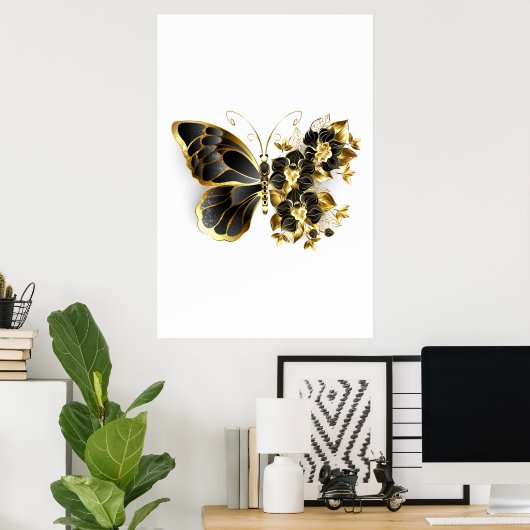 Poster Gold flower Butterfly with Black Orchid (Bureau à domicile)