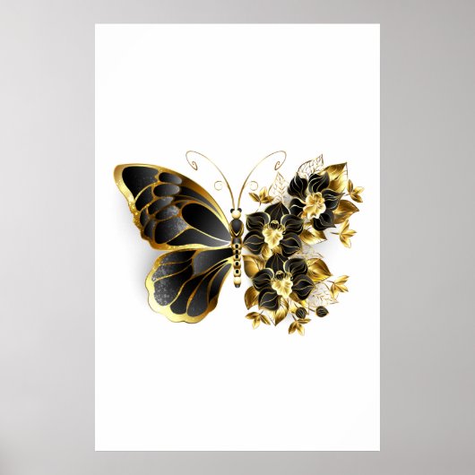 Poster Gold flower Butterfly with Black Orchid (Devant)