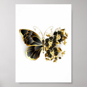Poster Gold flower Butterfly with Black Orchid