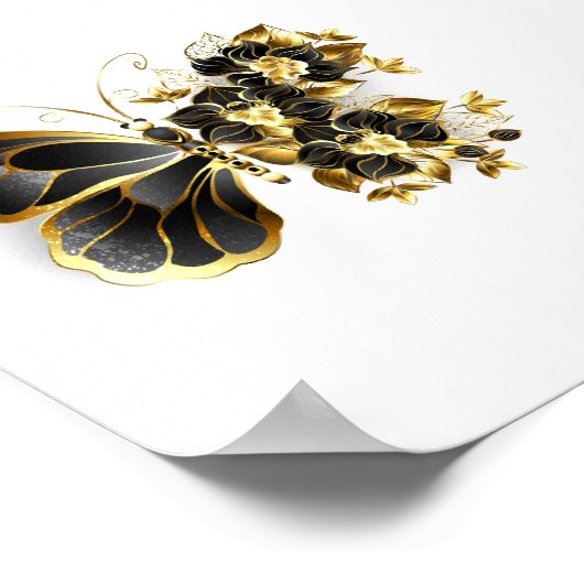 Poster Gold flower Butterfly with Black Orchid (Coin)