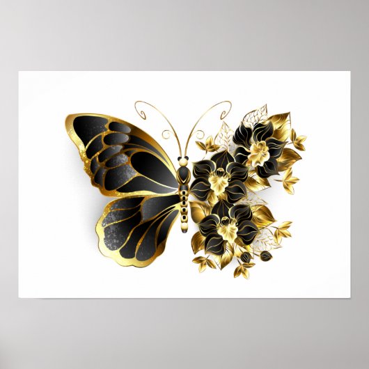 Poster Gold flower Butterfly with Black Orchid (Devant)