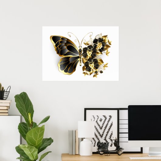 Poster Gold flower Butterfly with Black Orchid (Bureau à domicile)