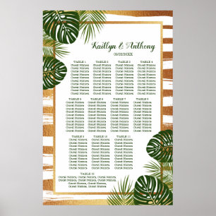 Poster Gold Foil & Green Palm Leaf Plage Siège de mariage