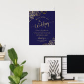 Poster Gold Frills on Navy Blue Elegant Wedding Welcome (Bureau à domicile)