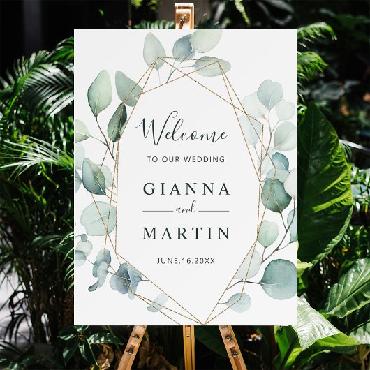 Poster Gold Géométrique Verdure Foliage Mariage Bienvenue