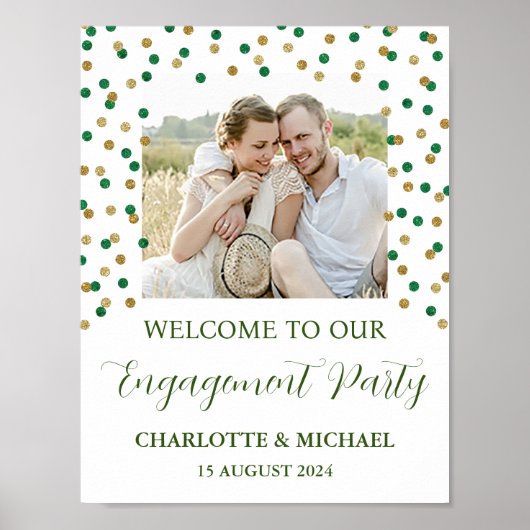Poster Gold Green Engagement Party Personnalisé 8,5x11 Ph (Devant)