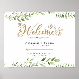 Poster Gold Greenery Bon Mariage directionnel Bienvenue