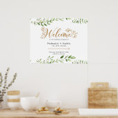 Poster Gold Greenery Gauche Mariage directionnel Bienvenu (Cuisine)