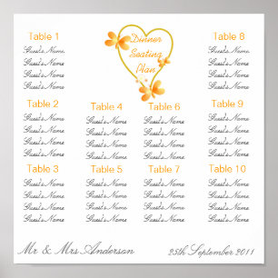 Poster Gold Heart And Butterflies Wedding Dinner Seating 