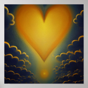Poster Gold Heart and Clouds