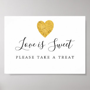 Poster Gold Heart Love is Sweet Mariage Dessert Bar Sign