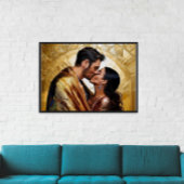 Poster Gold Kiss Romantique Couple ❤️ Design Vintage