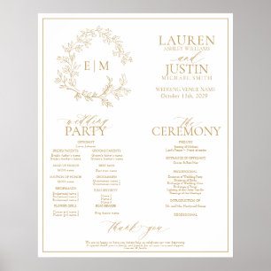 Poster Gold Leafy Crest Monogram Wedding Program