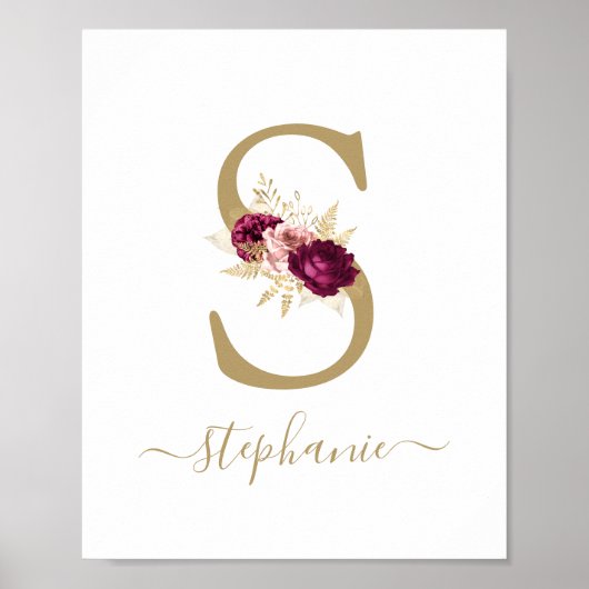 Poster Gold Letter 'S' Nursery Name Wall Art (Devant)