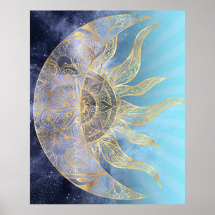 Poster Gold Moon Sun Mandala Celestial Design