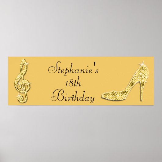 Poster Gold Music Note et Stiletto 18e anniversaire (Devant)