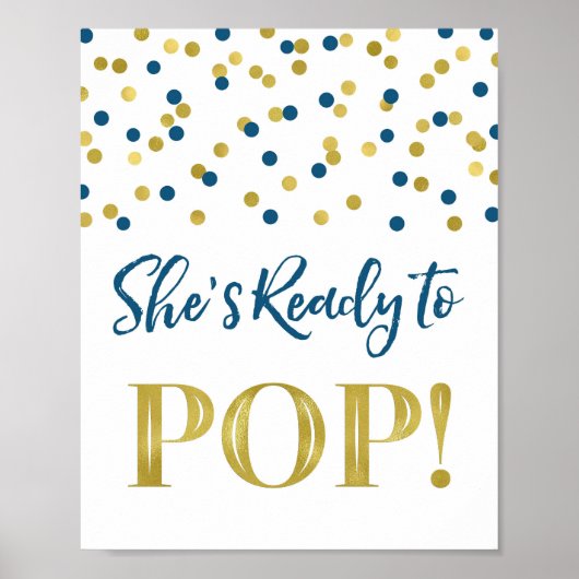 Poster Gold Navy Blue Confetti Elle est prête à pop (Devant)