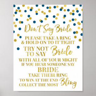 Poster Gold Navy Blue Confetti Ne pas dire Bride Game Sig