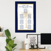 Poster Gold Navy Blue Palm Tropical Mariage Seating Chart (Bureau à domicile)
